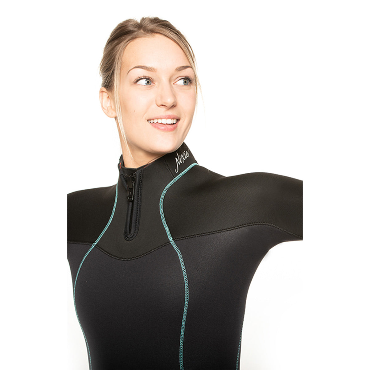 3/2mm Nixie Ultra Full, Black with Aqua Stitching, Womens wetsuit - Outside The Asylum Diving & Travel