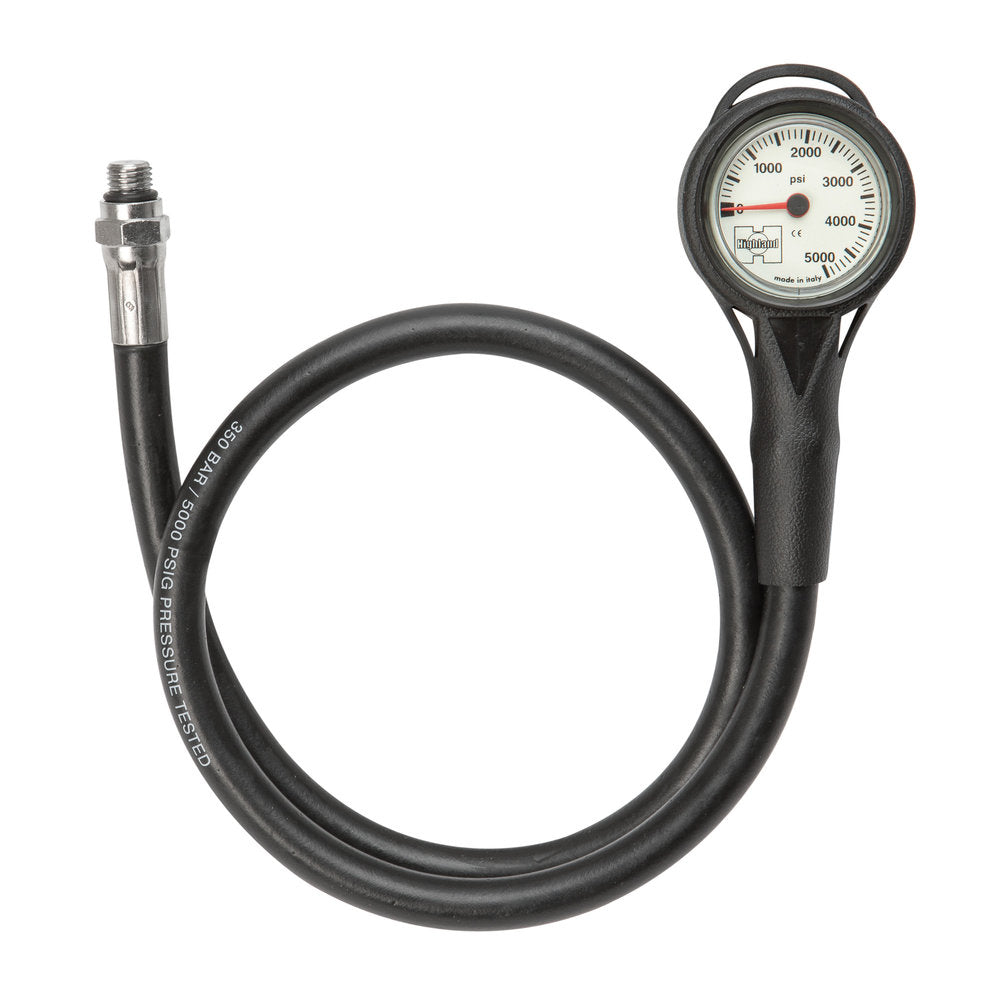 Highland Thin-Line Pressure Gauge w/ Miflex Hose - Outside The Asylum Diving & Travel